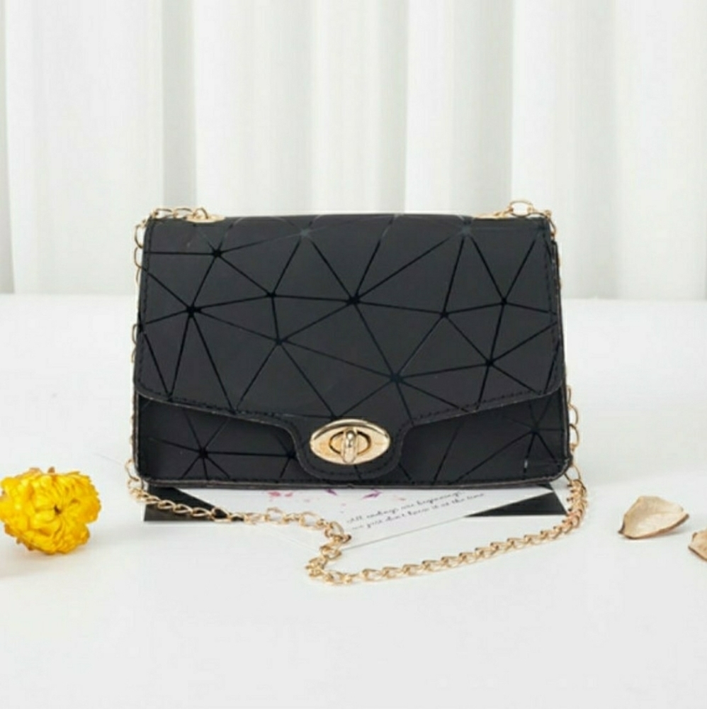 Carbon Black Geometric Design Crossbody Bag